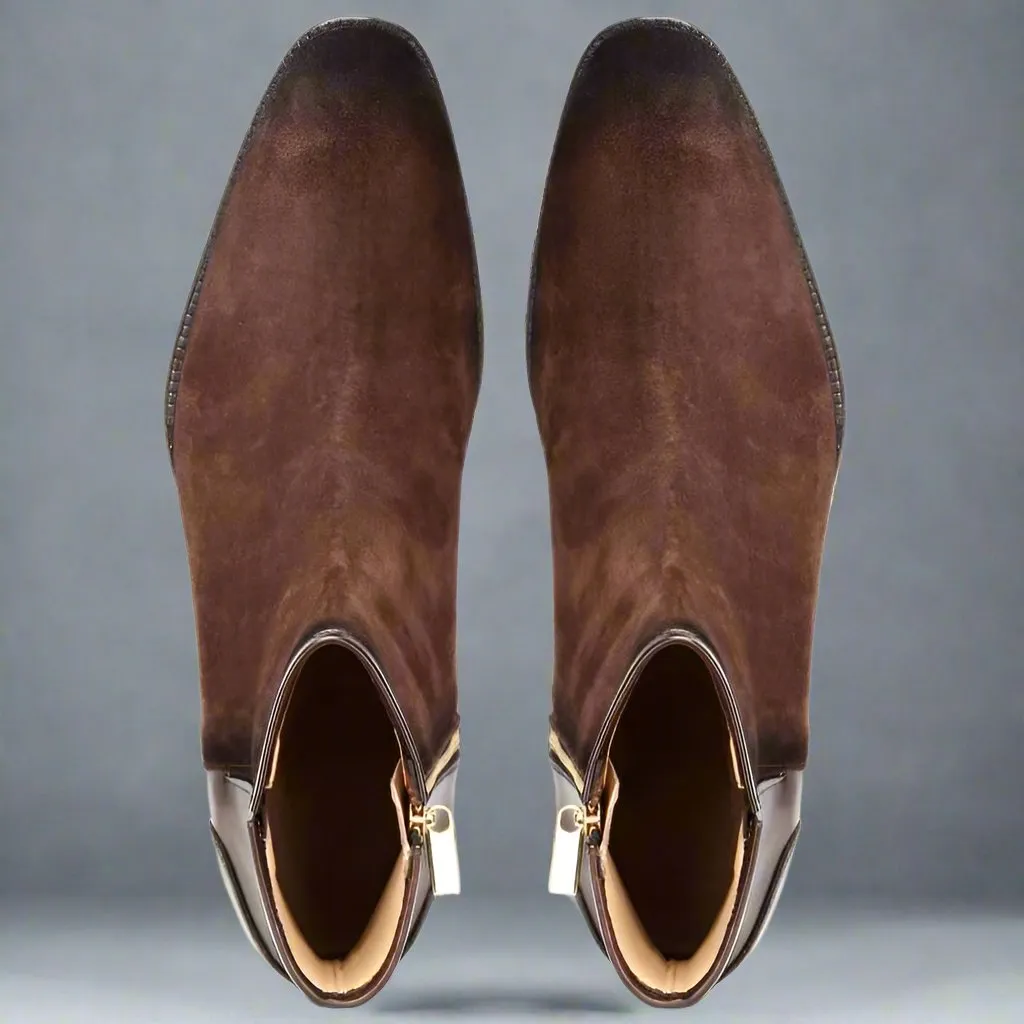 BROWN SUEDE FENLAND SLIP ON CHELSEA BOOTS With Brown Leather - CHELSEA BOOTS
