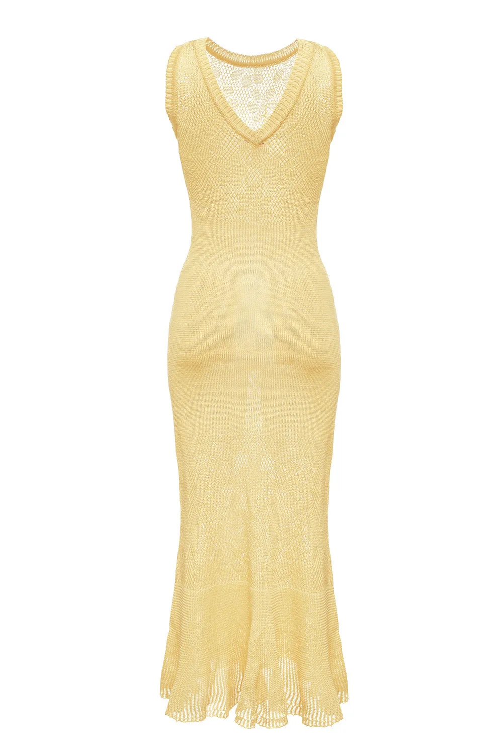 Butter Yellow Knit Dress With Feathers