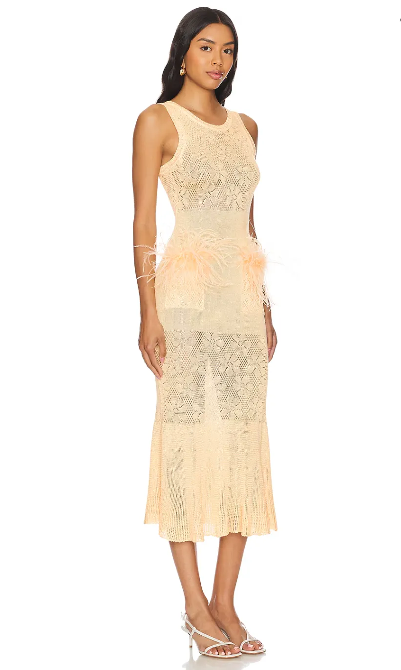 Butter Yellow Knit Dress With Feathers