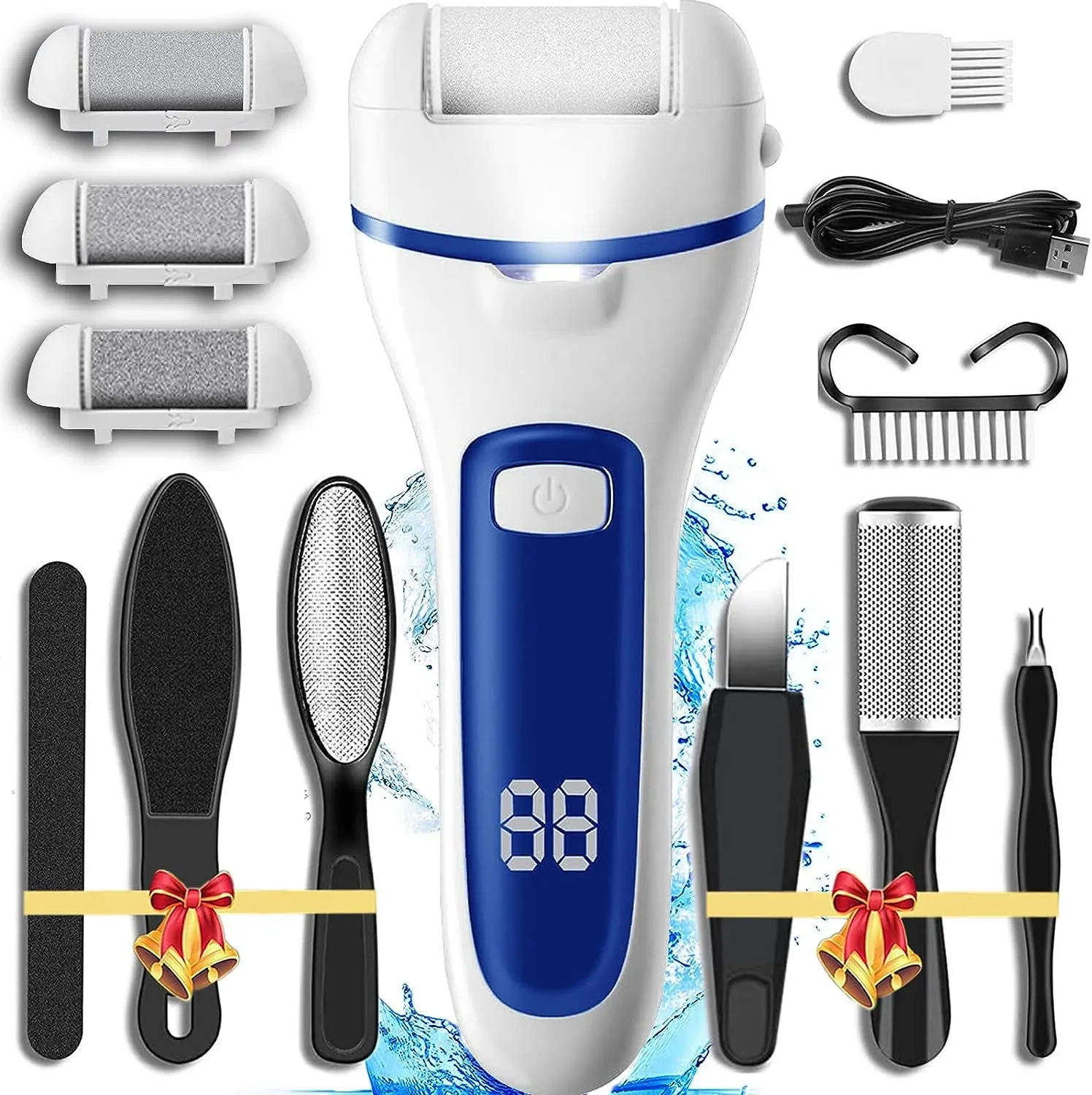 Callus Remover for Feet, 13-In-1 Professional Pedicure Tools Foot Care Kit, Foot Scrubber Electric Feet File Pedi for Hard Cracked Dry Dead Skin, 3 Rollers, 2 Speed, Battery Display (Black)
