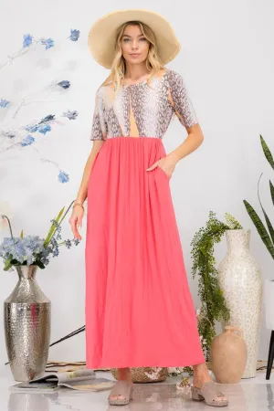 Celeste Full Size Leopard Round Neck Short Sleeve Maxi Dress Plus Size