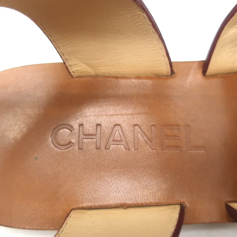 Chanel Chain-Embellished Toe Ring Sandals Red Leather Size 37 Ankle Strap Flats