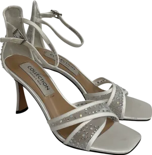 Charles & Keith Blythe Mesh & Satin Embellished Sandals - White UK 4 EU 37 👠