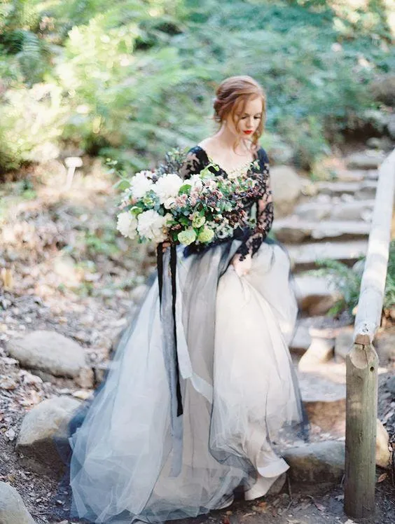 Charming Black Lace Newest Elegant Prom Dress, Custom Long Sleeves Open Back Wedding Dress, PD0393