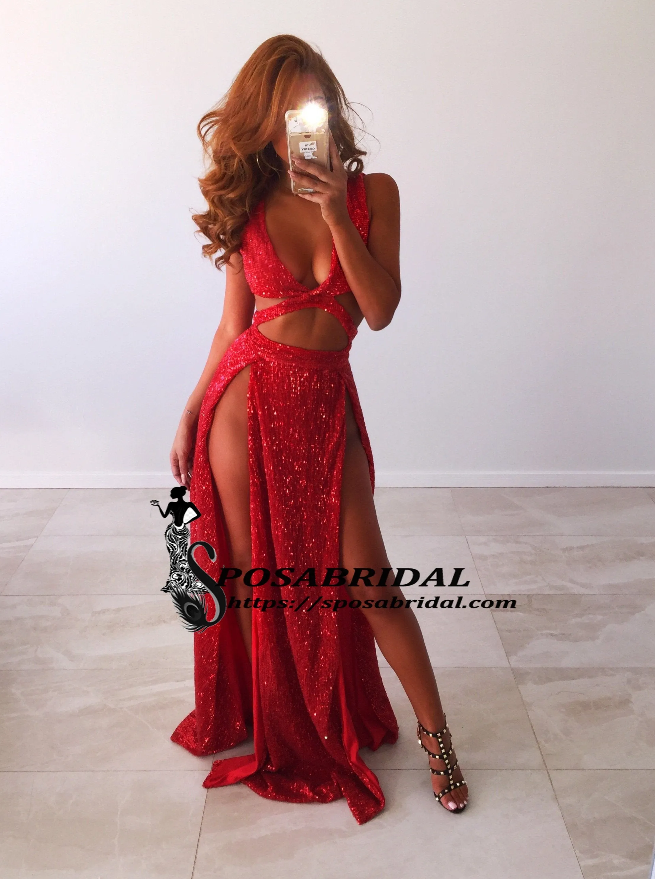 Charming Sexy Sequin Sparkly Simple Red and Black Split Fashion Popular Prom Dresses, Evening dresses, PD0778