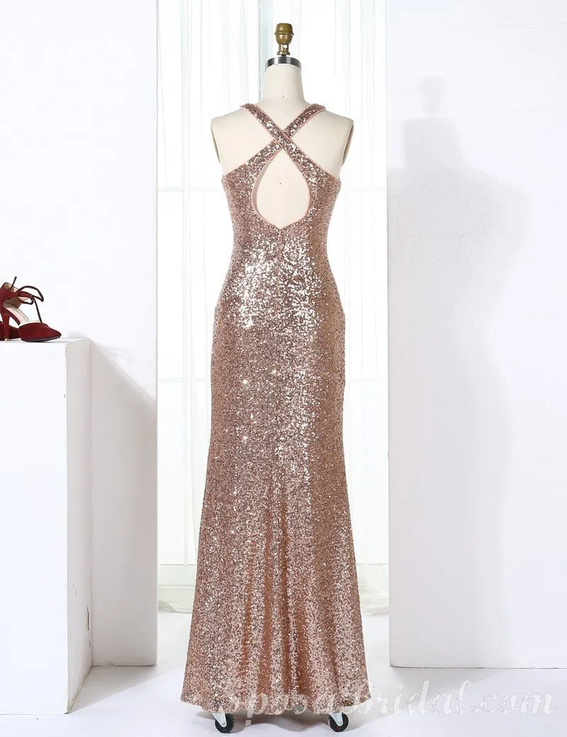 Charming Sparkly Modest Most Popular Mermaid Sequin Long Bridesmaid Dresses, WG04-2