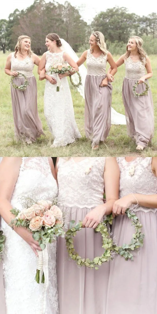 Cheap A-Line Floor-length Top Lace Most Popular Chiffon Bridesmaid Dresses, PD0489