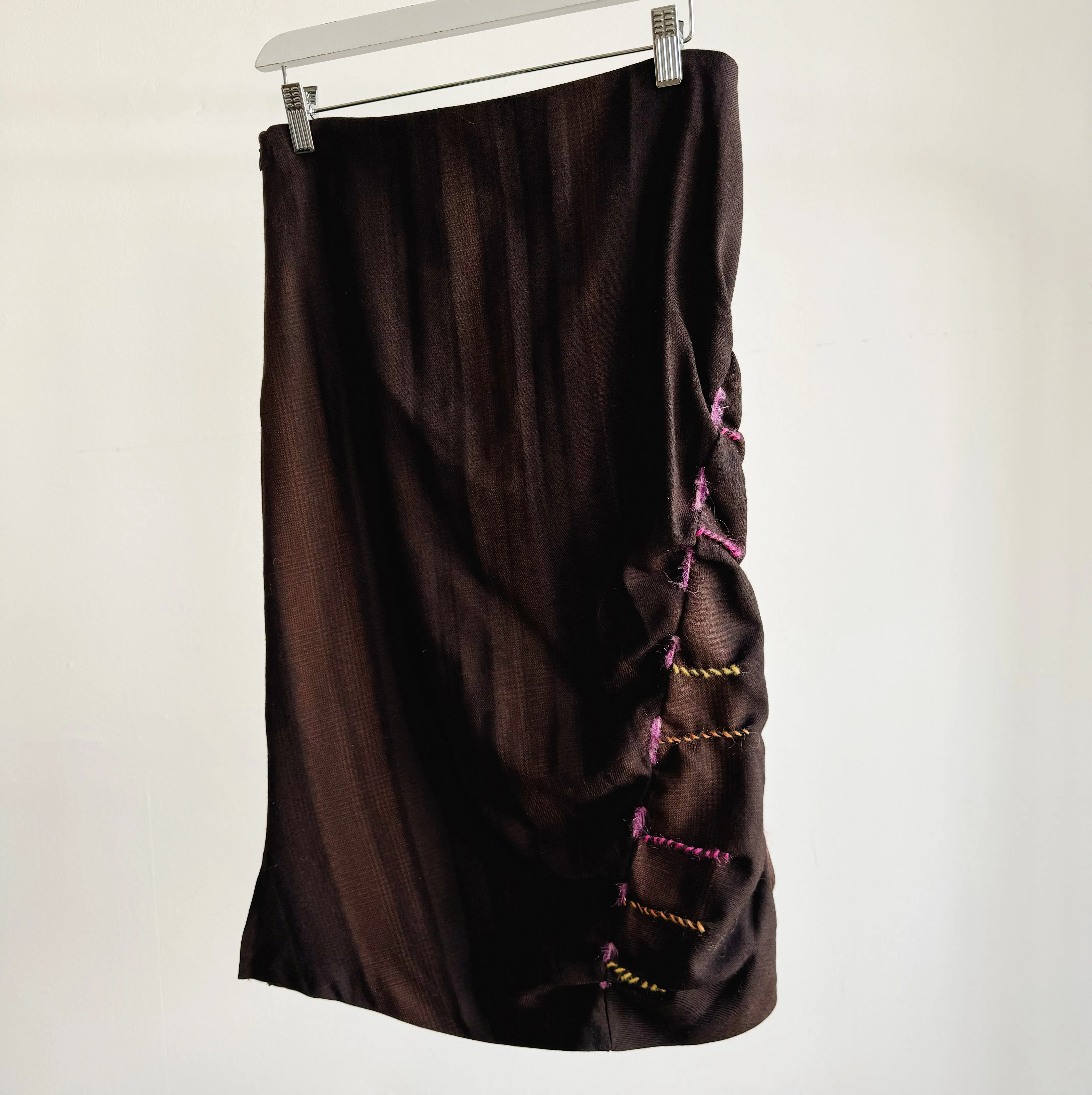 Chocolate Plaid Stitched Midi Skirt