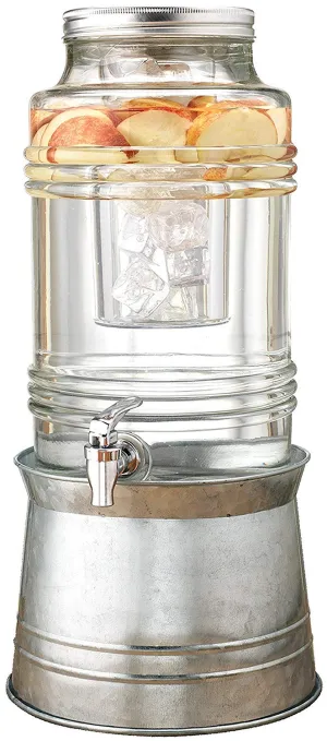 Circleware 67092/R Breeze Glass Beverage Dispenser with Base Metal Stand Transforms Bucket, Lid, Fruit Infuser and Ice Insert, Party Entertainment Kitchen Drinking, Glassware Huge 2.4 Gallons