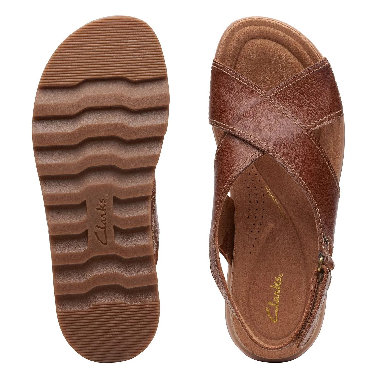 Clarks Yacht Cross - Sandals - Tan Leather - 261721545 - E Width (Wide Fit)