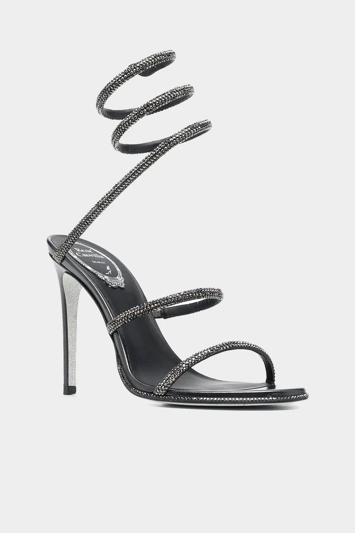 Cleo Crystal-Embellished Strap Sandal 105 in Grey Jet