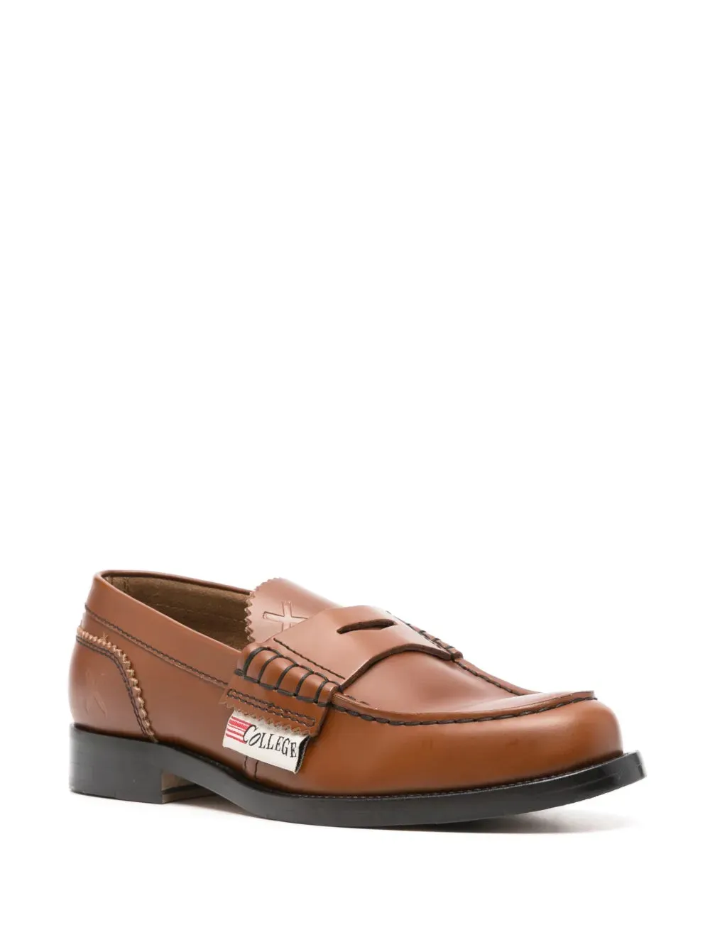 college logo-patch leather loafers
