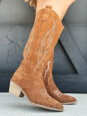 Corkys Headliner Boots In Tobacco Faux Suede