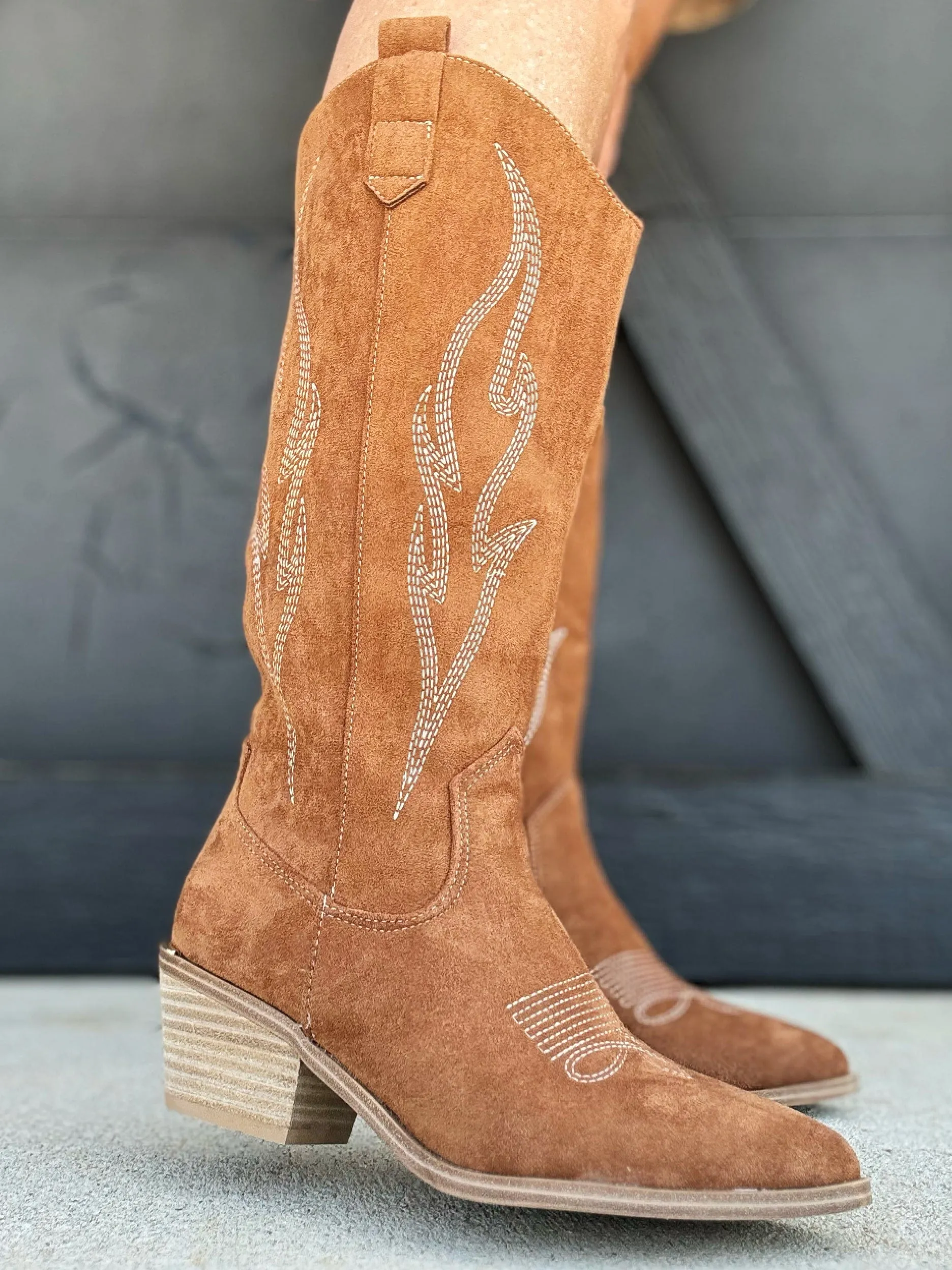Corkys Headliner Boots In Tobacco Faux Suede