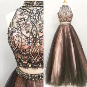 Custom Tulle Two Piece Most Popular Gorgeous Evening Prom Dress, Party gown, PD0321