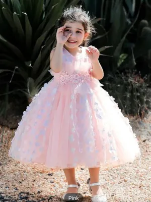 Cute Pink A-line Long Flower Girl Dresses, FGS165