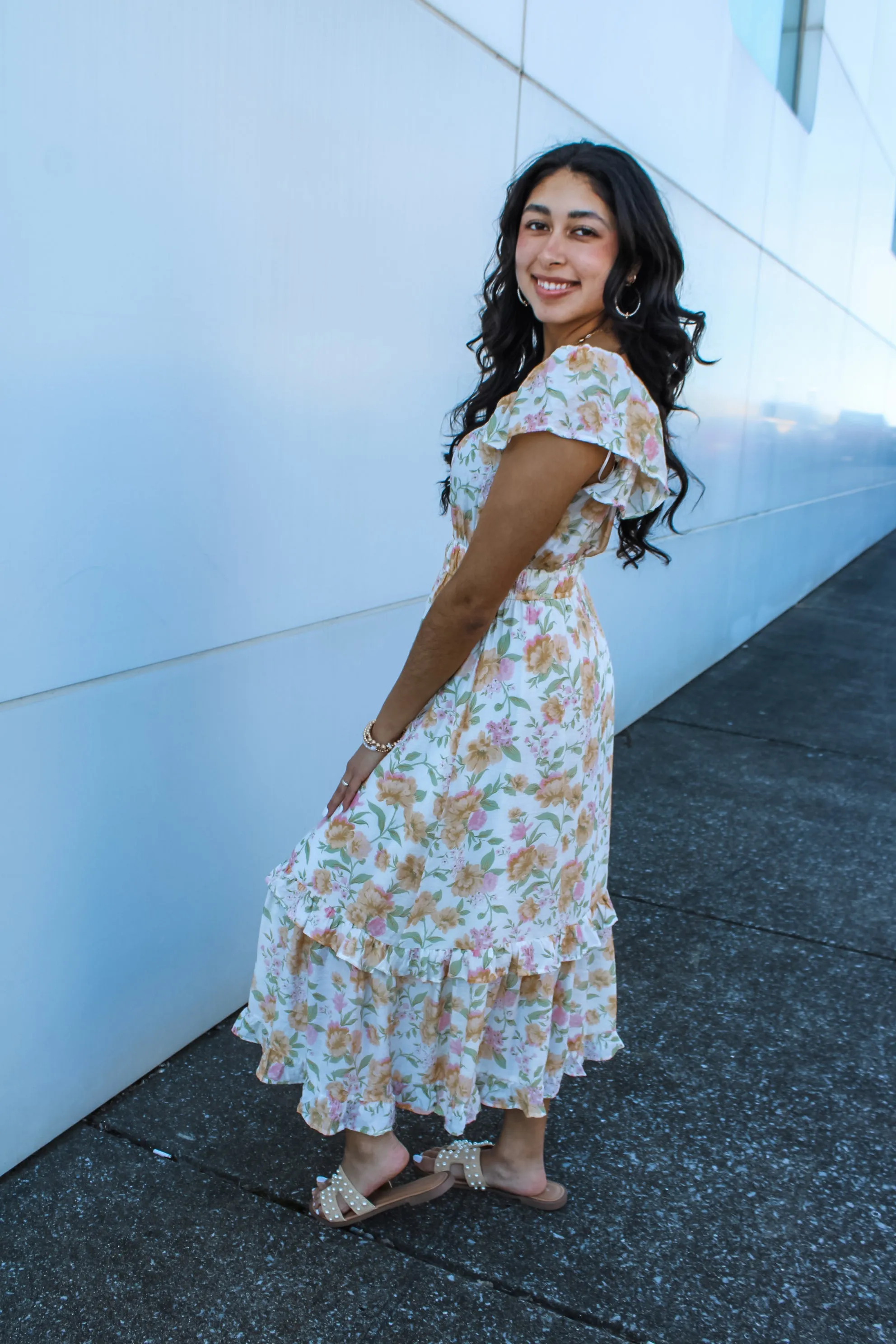 Daffodil Delight Ruffle Dress • Peach Floral