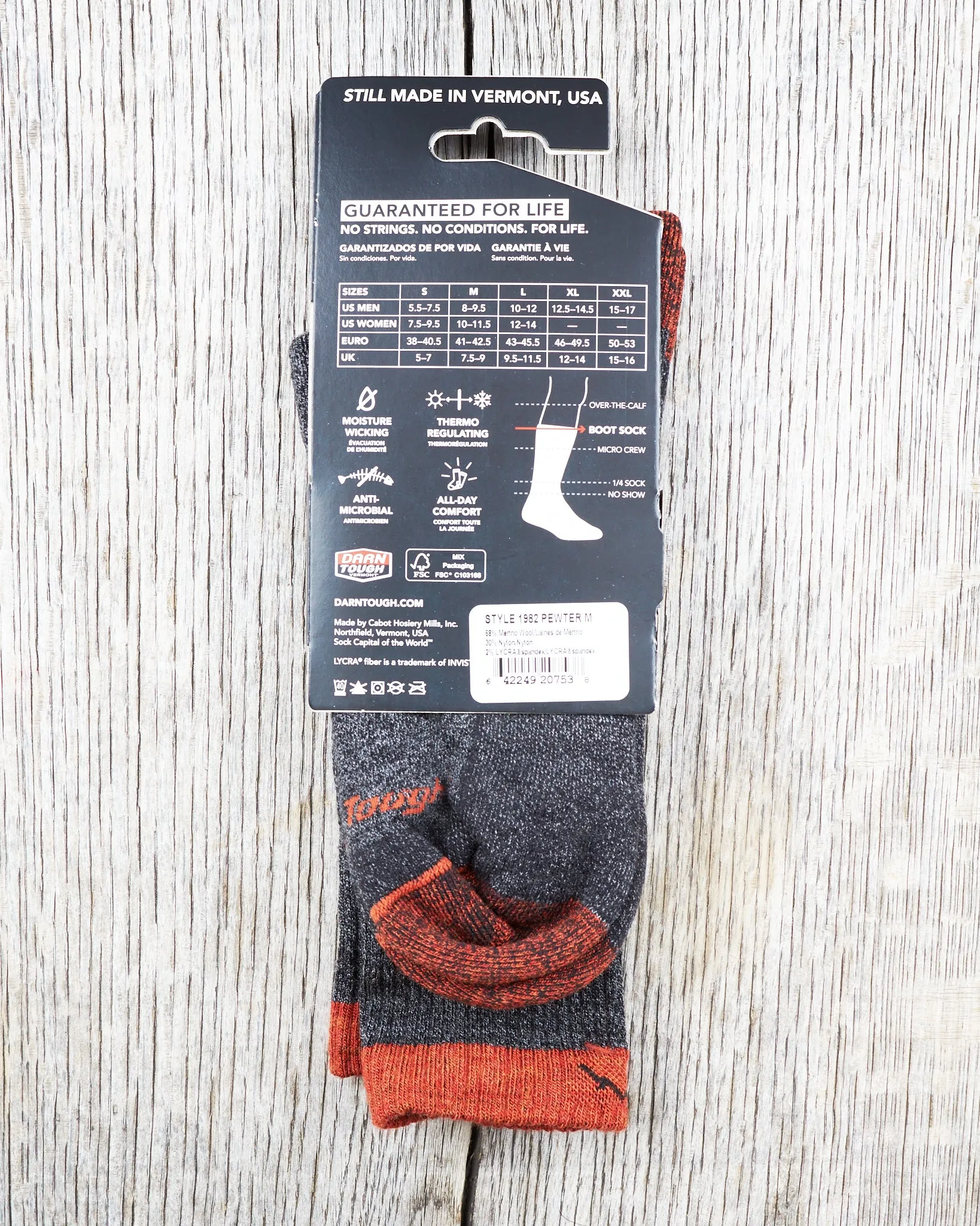 Darn Tough 1982 Pewter Boot Sock Midweight Hiking Sock With Full Cushion