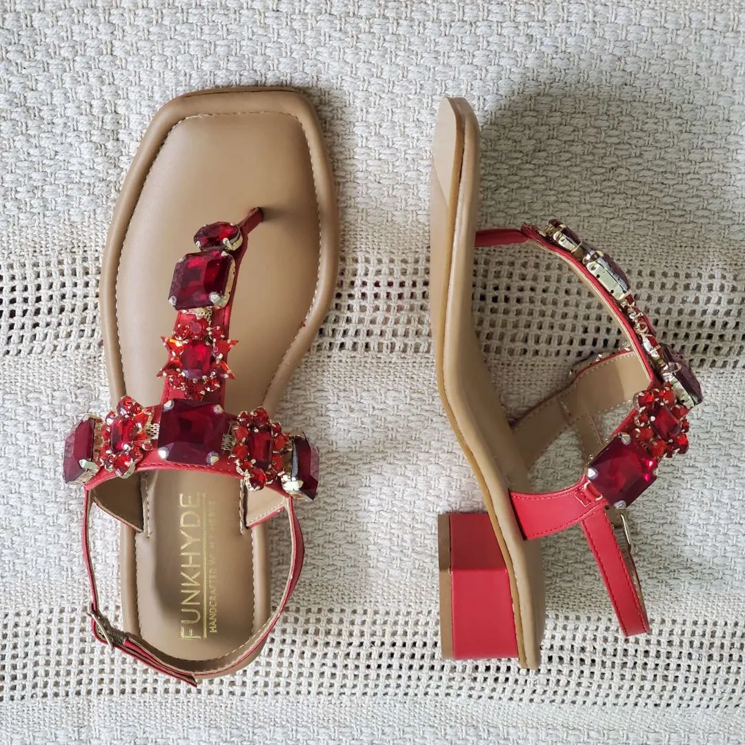 DREAM Heels - Red Embellished Sandals
