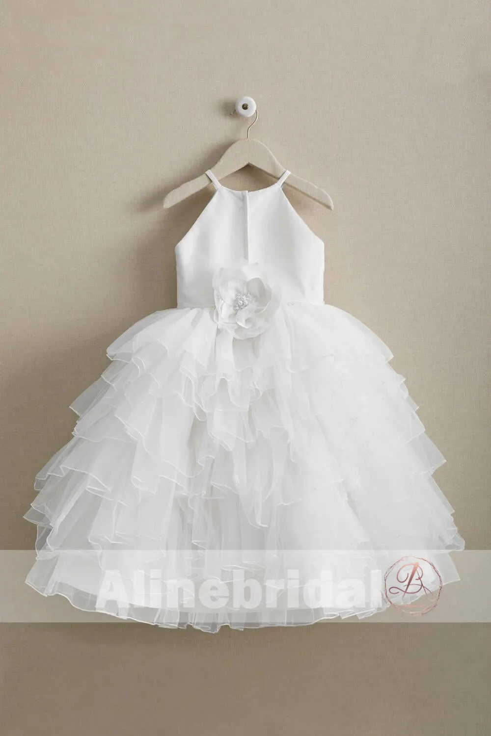 Elegant White Tulle Sleeveless Ruffles Flower Girl Dresses, FGS093