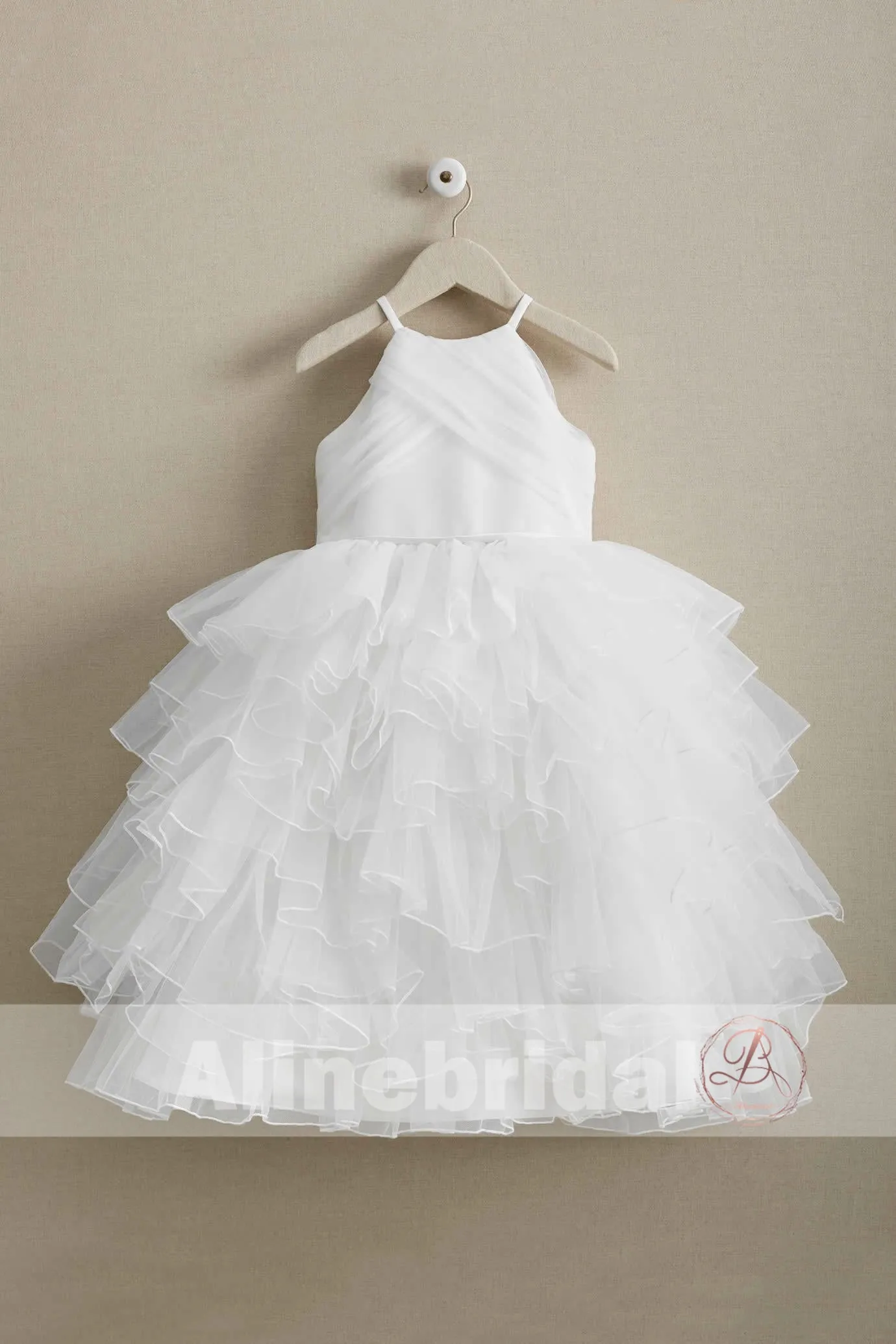 Elegant White Tulle Sleeveless Ruffles Flower Girl Dresses, FGS093