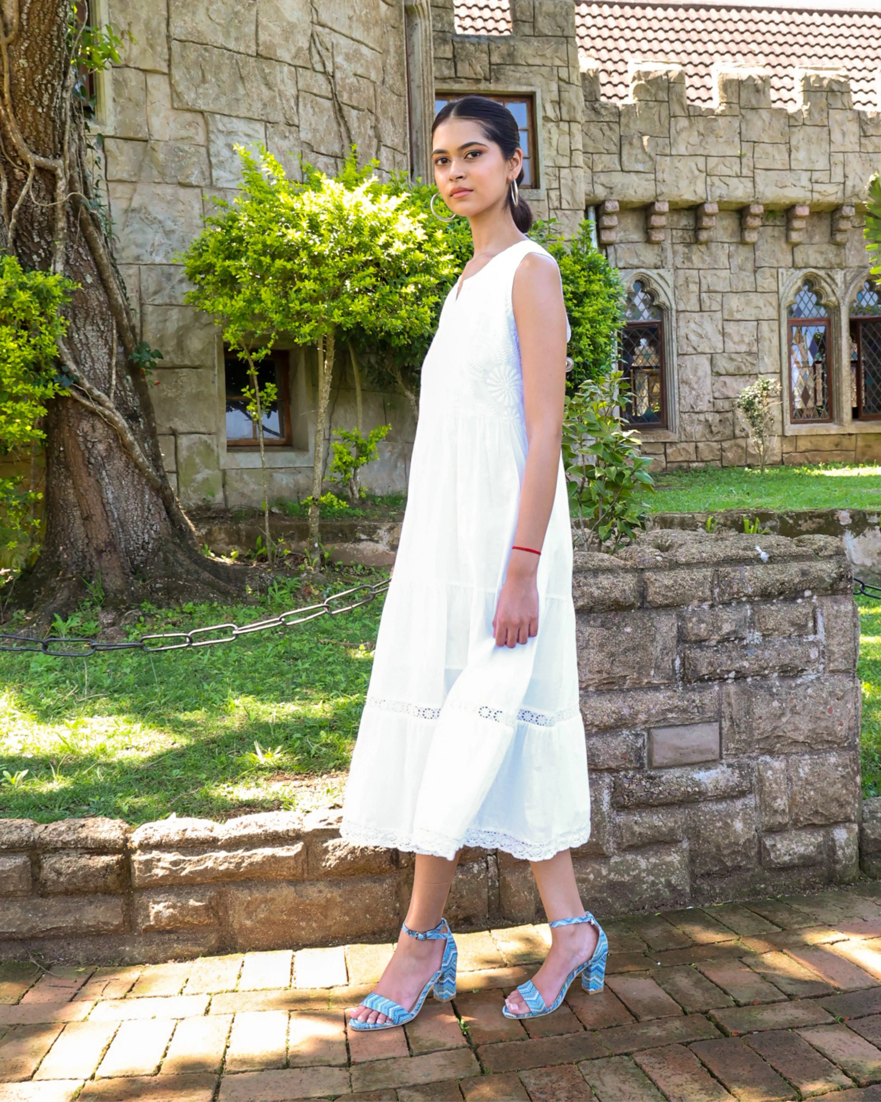 Embroidered Tiered Cotton Dress