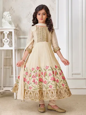 Ethereal Sandy Fawn Anarkali Dress for Girls