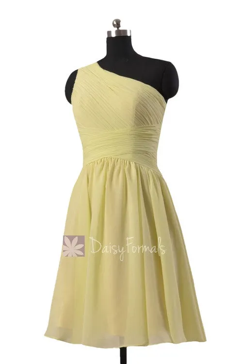 Fashion Light Yellow Chiffon Formal Dress Short One Shoulder Bridesmaid Dress(BM351)