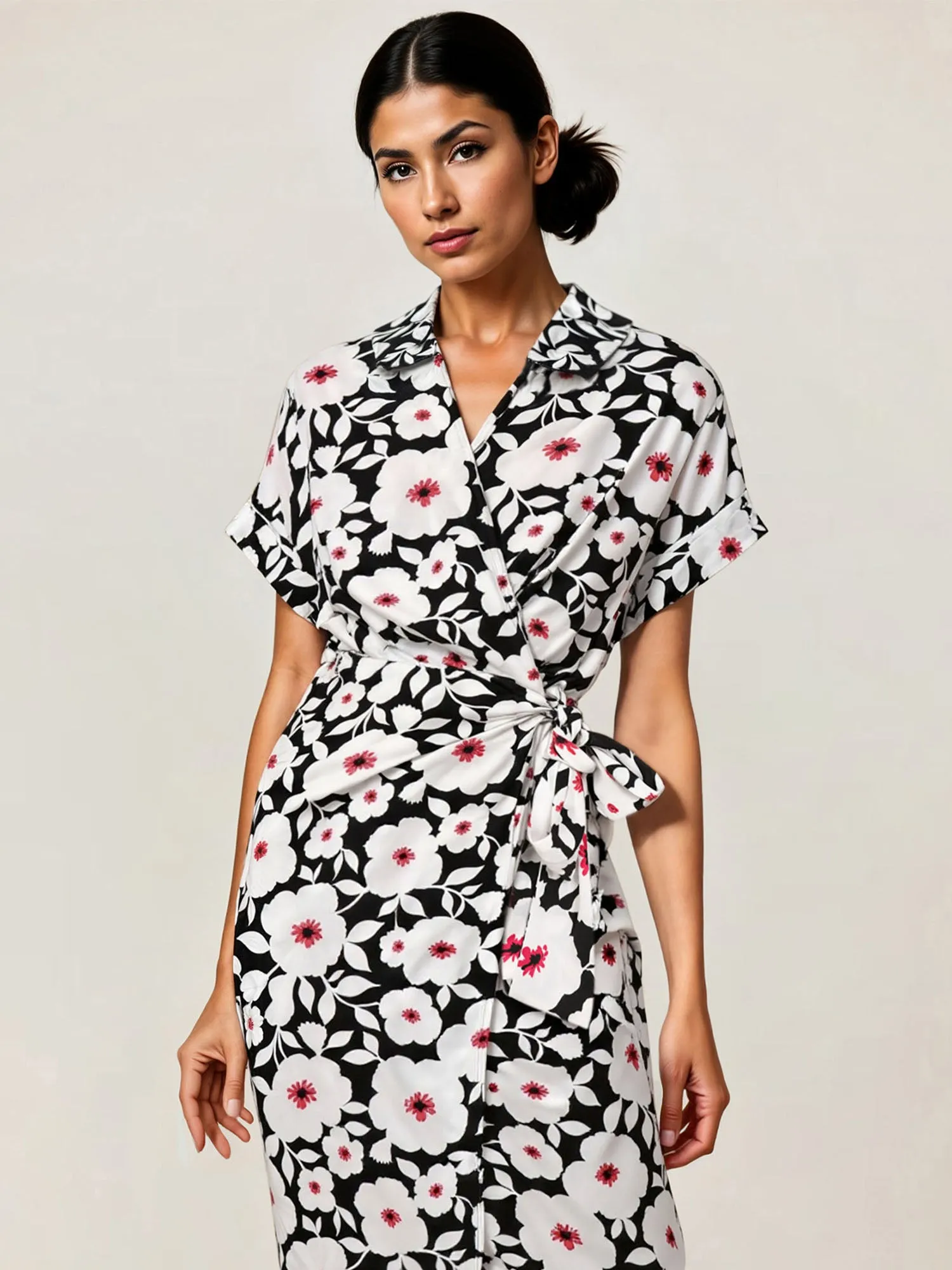 Floral Wrap Midi Dress