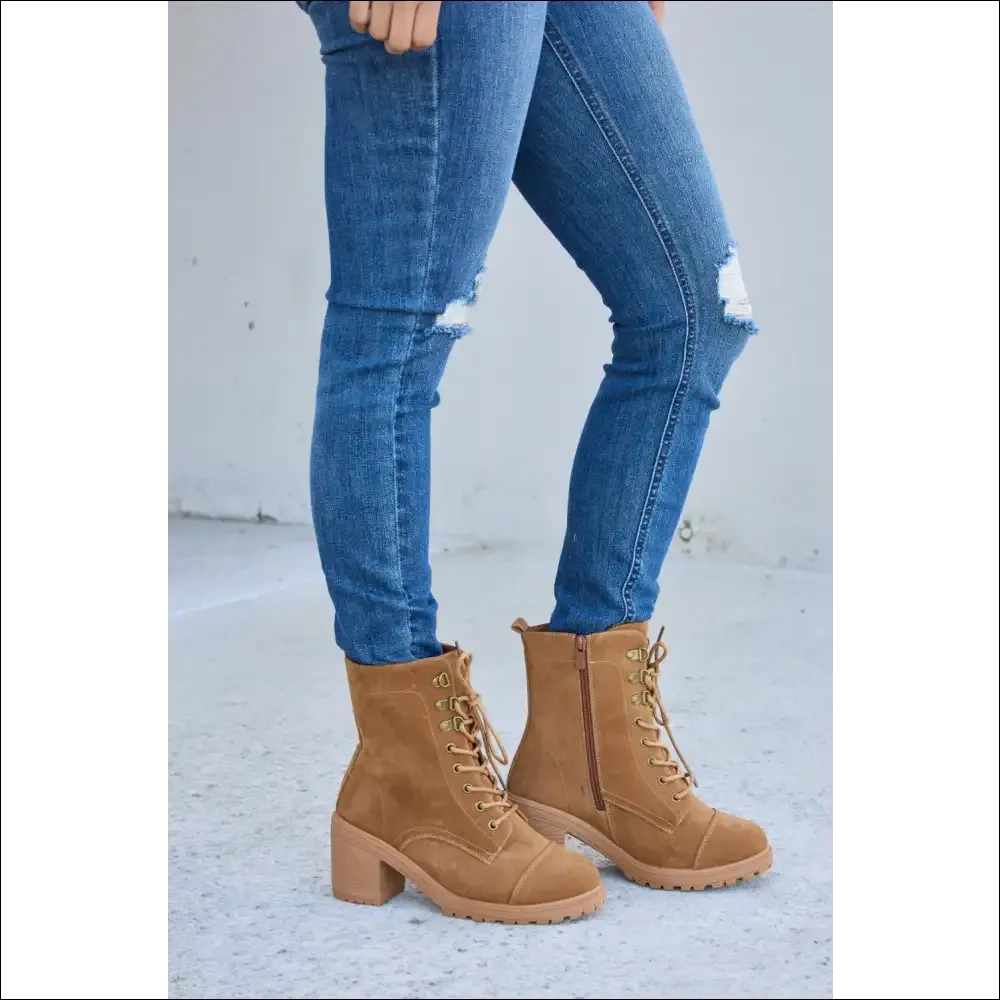 Forever Link Lace-Up Zipper Detail Block Heel Boots