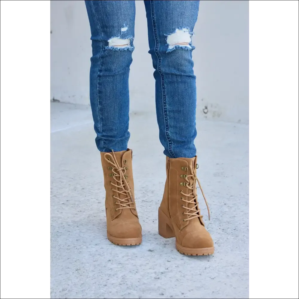 Forever Link Lace-Up Zipper Detail Block Heel Boots