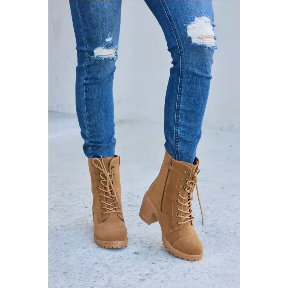 Forever Link Lace-Up Zipper Detail Block Heel Boots