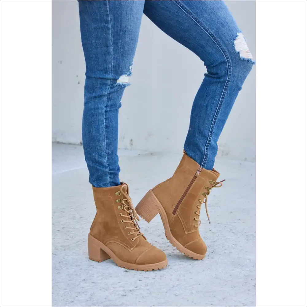 Forever Link Lace-Up Zipper Detail Block Heel Boots