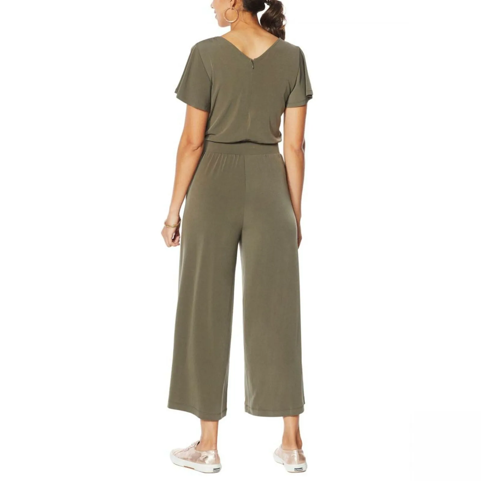 G by Giuliana Women's Flutter Sleeve Cropped Wide Leg Jumpsuit