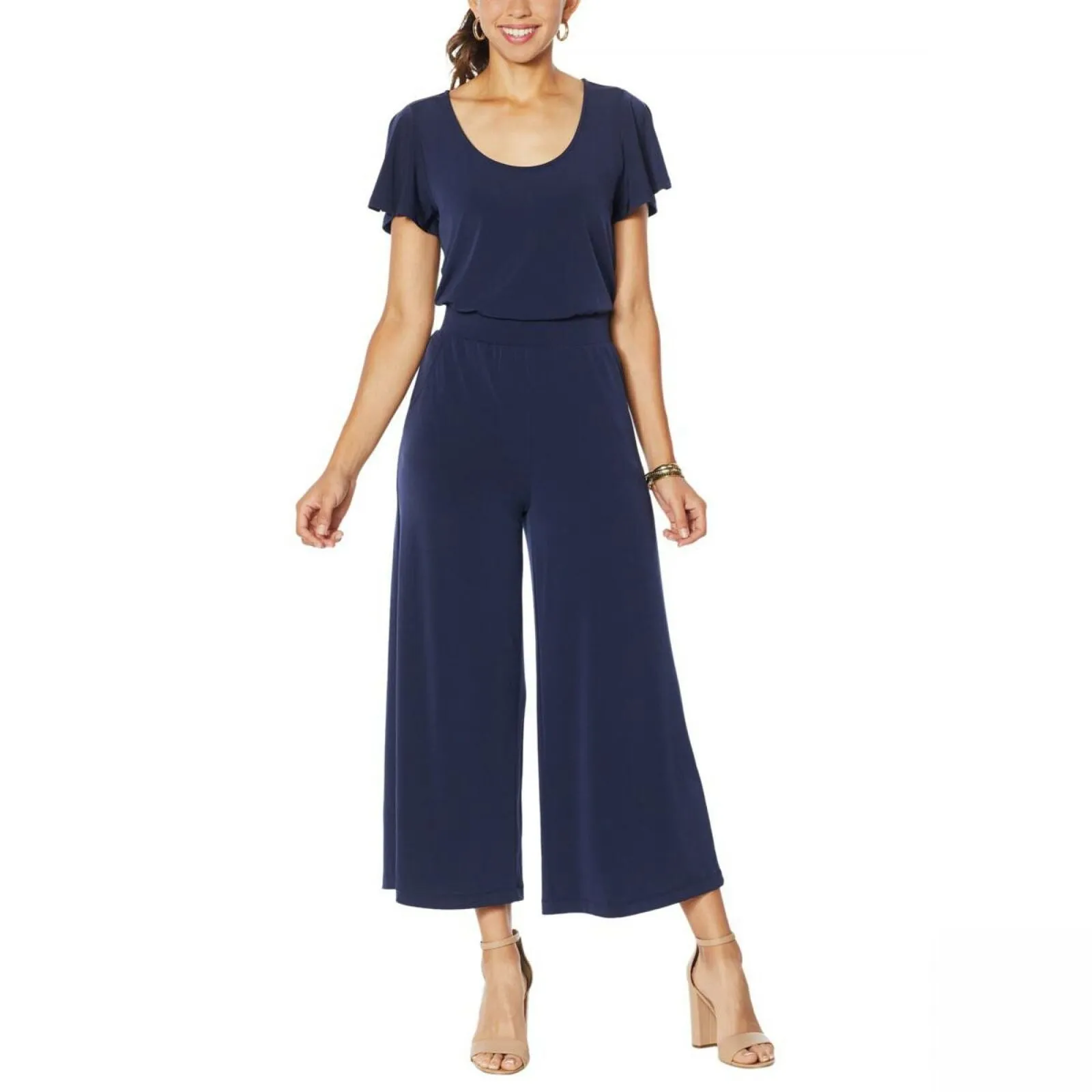 G by Giuliana Women's Flutter Sleeve Cropped Wide Leg Jumpsuit