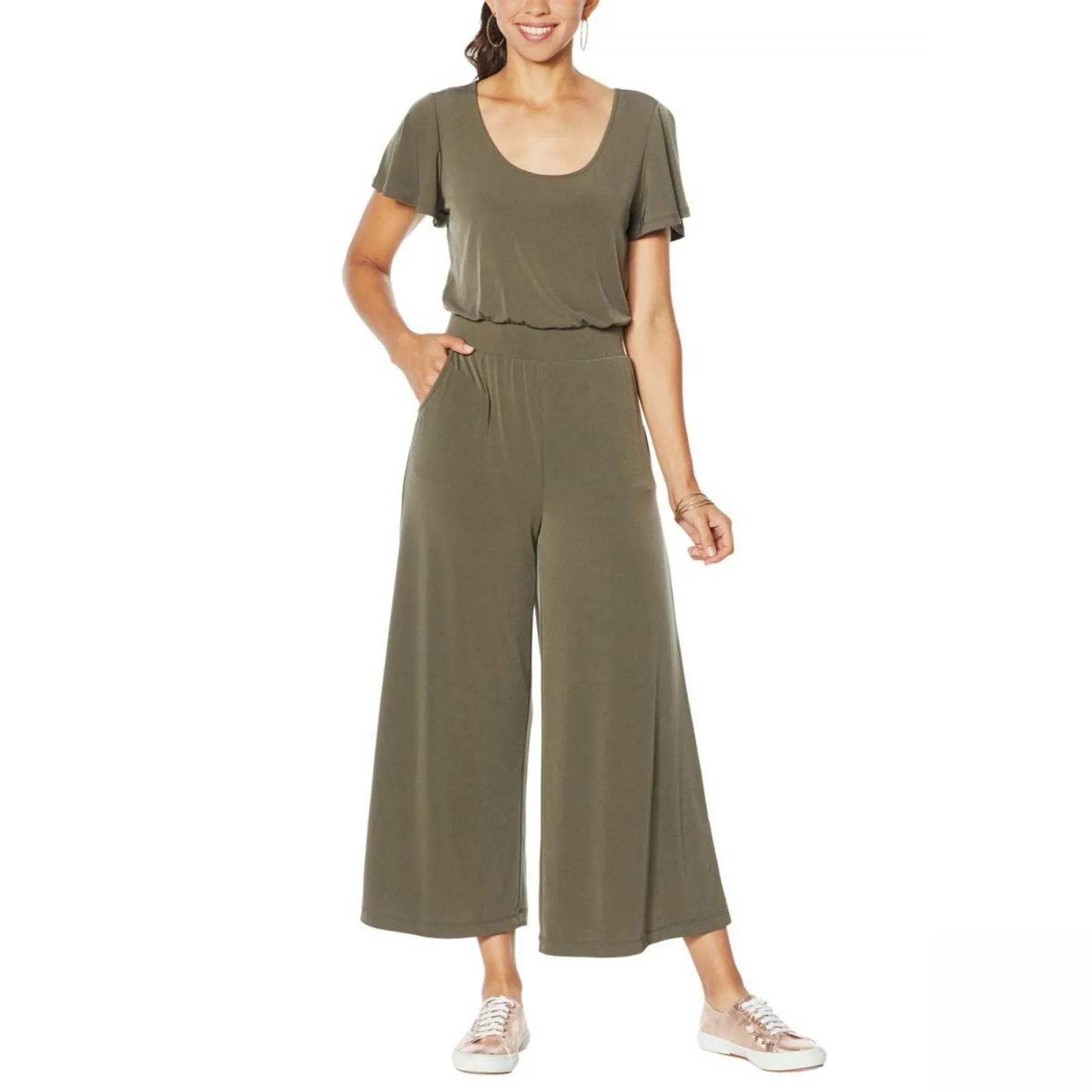 G by Giuliana Women's Flutter Sleeve Cropped Wide Leg Jumpsuit