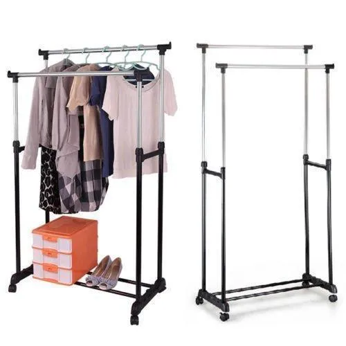 Generic O-8-O-1346-O EAVY DU GARMENT RACK NT RACK HANGER ROLLING LLING G DOUBLE ADJUSTABLE ES HANG HEAVY DUTY RAIL PORTABL PORTABLE CLOTHES HX-US5-16Mar28-43