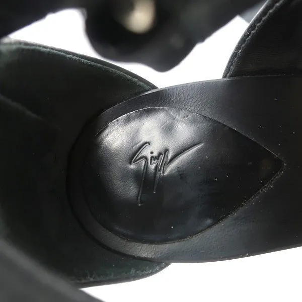 Giuseppe Zanotti Crystal-Embellished Crisscross Sandals Black Leather Size 38
