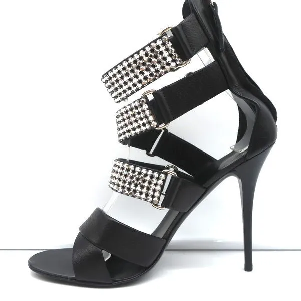 Giuseppe Zanotti Crystal-Embellished Crisscross Sandals Black Leather Size 38