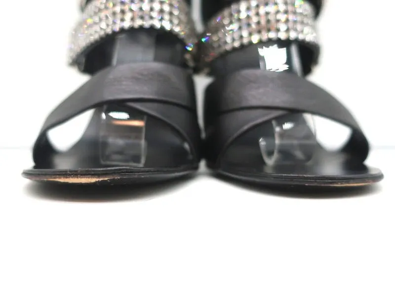 Giuseppe Zanotti Crystal-Embellished Crisscross Sandals Black Leather Size 38