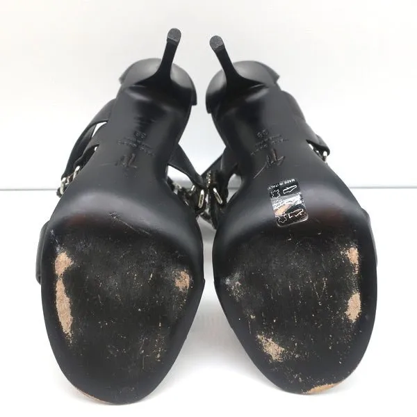 Giuseppe Zanotti Crystal-Embellished Crisscross Sandals Black Leather Size 38