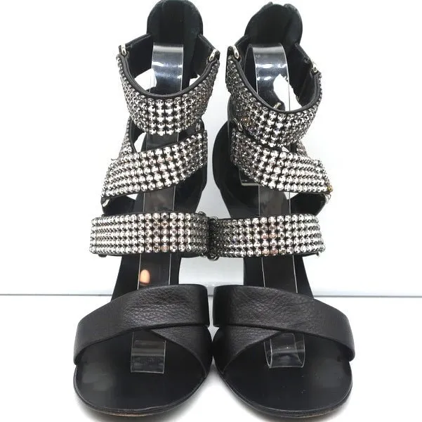Giuseppe Zanotti Crystal-Embellished Crisscross Sandals Black Leather Size 38