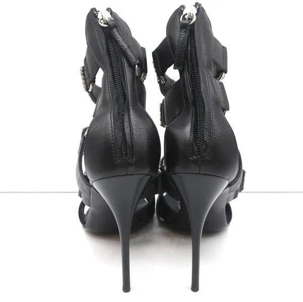 Giuseppe Zanotti Crystal-Embellished Crisscross Sandals Black Leather Size 38