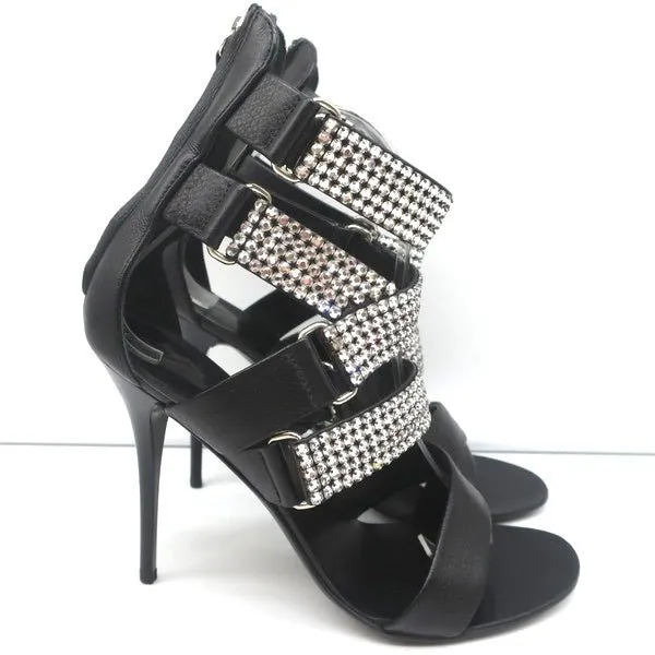 Giuseppe Zanotti Crystal-Embellished Crisscross Sandals Black Leather Size 38