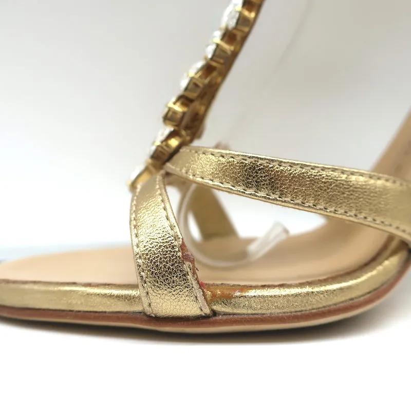 Giuseppe Zanotti Crystal-Embellished Sandals Gold Metallic Leather Size 37