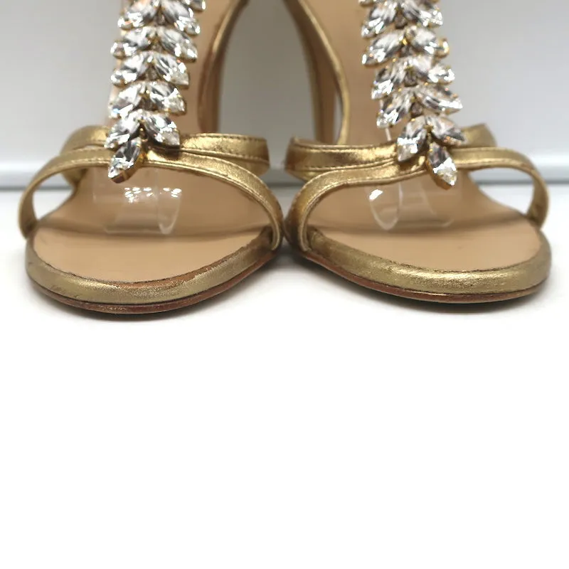 Giuseppe Zanotti Crystal-Embellished Sandals Gold Metallic Leather Size 37