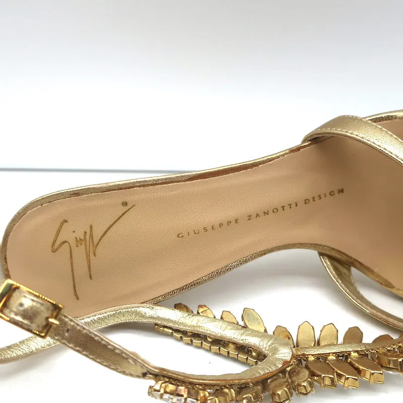 Giuseppe Zanotti Crystal-Embellished Sandals Gold Metallic Leather Size 37