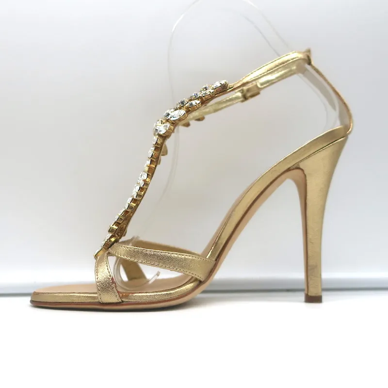 Giuseppe Zanotti Crystal-Embellished Sandals Gold Metallic Leather Size 37
