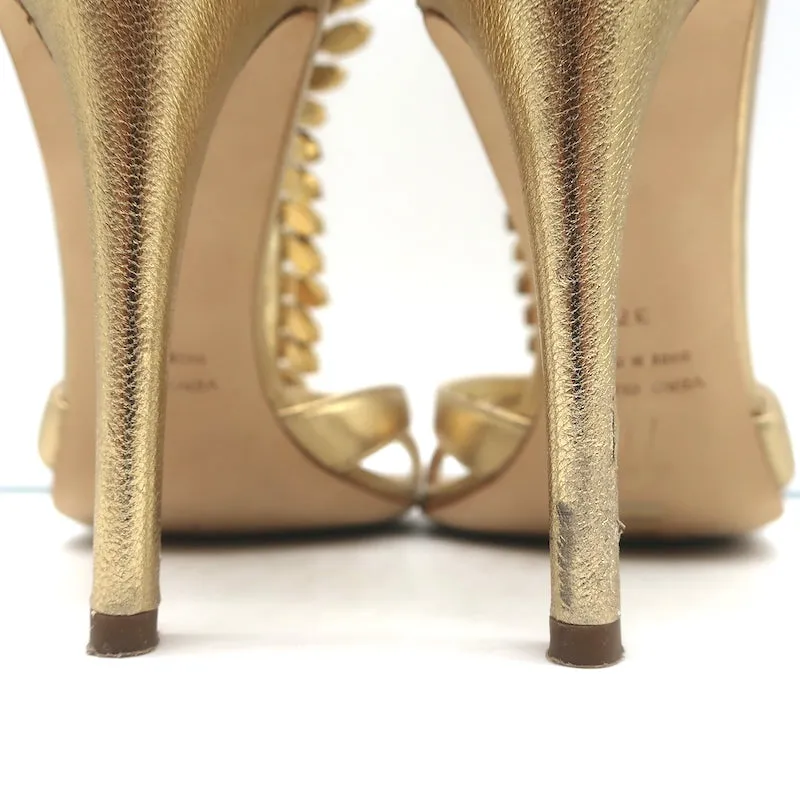 Giuseppe Zanotti Crystal-Embellished Sandals Gold Metallic Leather Size 37