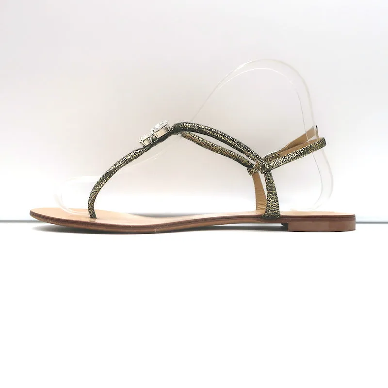 Giuseppe Zanotti Crystal-Embellished T-Strap Sandals Gold Metallic Suede Size 39